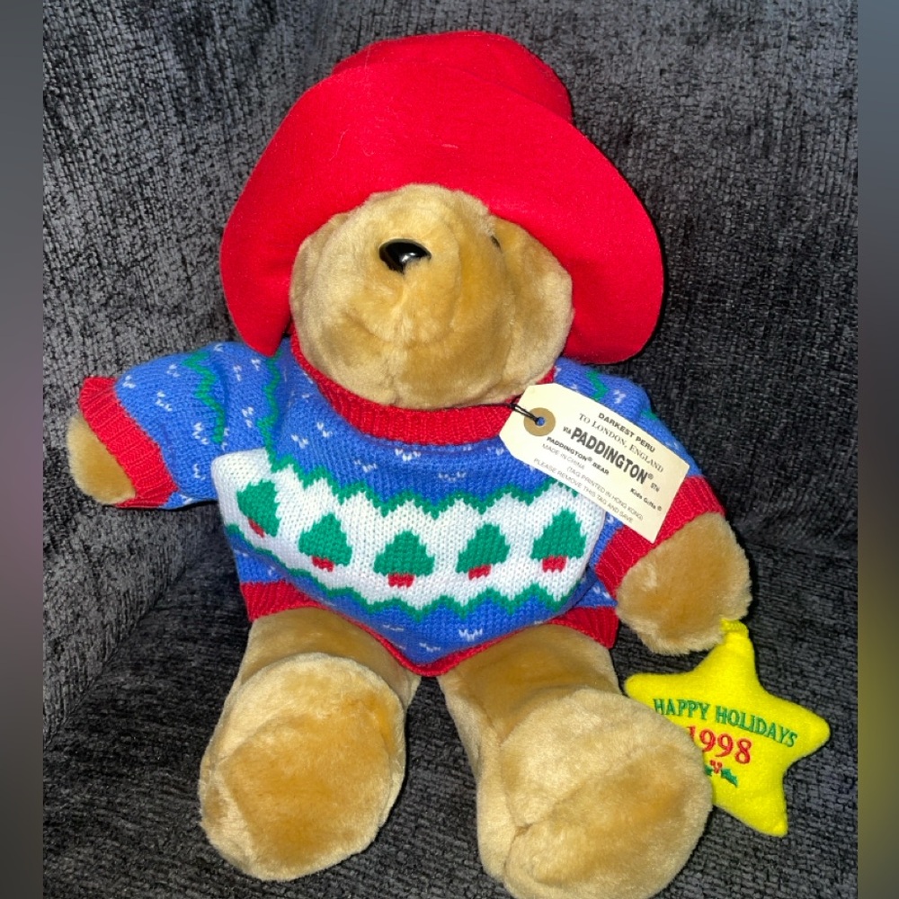 1998 Paddington Holiday Bear Plush 14" Red Hat Sears Kids Gifts